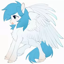 Size: 2048x2048 | Tagged: safe, artist:amo, derpibooru import, oc, unofficial characters only, pegasus, pony, cloven hooves, horn, open mouth, simple background, solo, spread wings, unshorn fetlocks, white background, wings