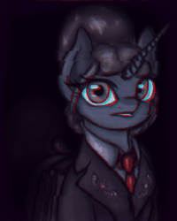 Size: 513x640 | Tagged: safe, artist:leo the pone, derpibooru import, oc, oc:mystery night, unofficial characters only, pony, unicorn, animated, bust, clothes, female, glitch art, hearts of iron 4, portrait, solo, uniform