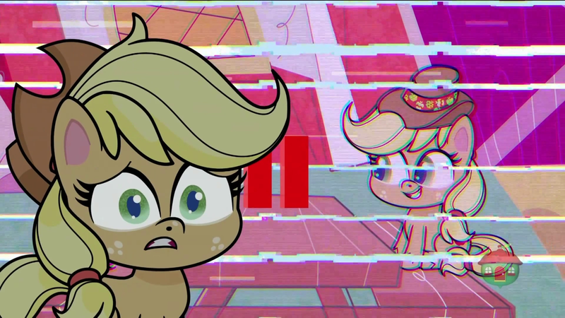 Size: 1920x1080 | Tagged: safe, derpibooru import, screencap, applejack, earth pony, pony, my little pony: pony life, spoiler:pony life s01e31, breaking the fourth wall, don't look a .gif horse in the mouth, female, mare, pause