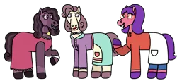 Size: 2048x944 | Tagged: safe, artist:kindheart525, derpibooru import, oc, oc:honey bee, oc:hors d'ouerves, oc:raspberry sorbet, earth pony, auraverse, american dad, beatrice horseman, bob's burgers, bojack horseman, clothes, dress, francine smith, glasses, jewelry, linda belcher, necklace, simple background, transparent background