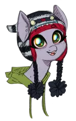 Size: 535x850 | Tagged: safe, artist:hippykat13, derpibooru import, oc, oc:kitty sweet, unofficial characters only, bags under eyes, chromatic aberration, chullo, clothes, colored, cute, cute little fangs, digital art, ear piercing, earring, fangs, freckles, happy, hat, hoodie, jewelry, looking at you, piercing, scar, simple background, solo, traditional art, transparent background