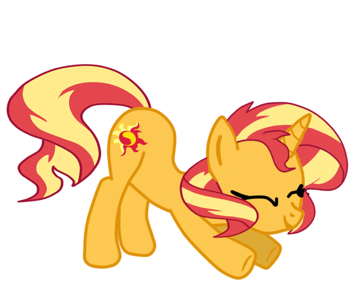 Size: 800x658 | Tagged: safe, artist:gmaplay, derpibooru import, sunset shimmer, pony, unicorn, ass, ass up, bunset shimmer, butt, cute, female, shimmerbetes, simple background, solo, stretching, transparent background