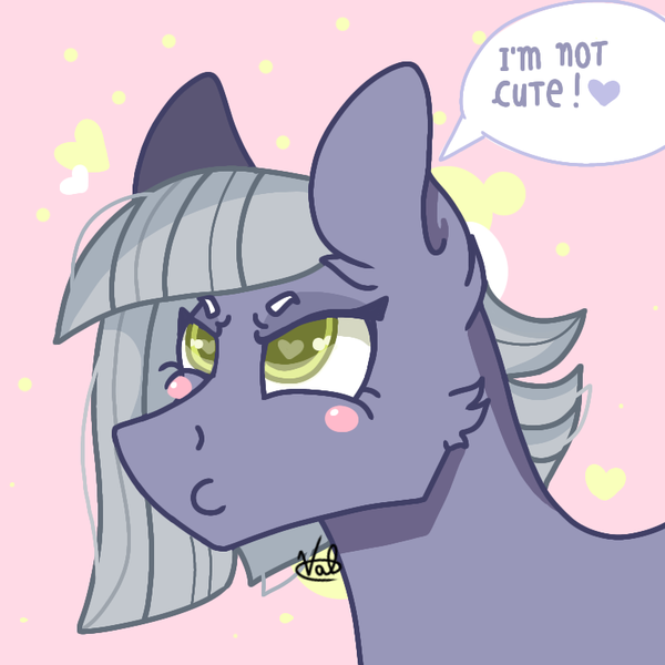 Size: 768x768 | Tagged: safe, artist:valkiria, derpibooru import, limestone pie, earth pony, pony, angry, blatant lies, blushing, cute, denial's not just a river in egypt, female, heart, i'm not cute, limetsun pie, mare, pink background, simple background, solo, speech bubble, tsundere