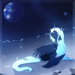 Size: 2049x2049 | Tagged: safe, artist:wolfythewolf555, derpibooru import, princess luna, alicorn, banishment, earth, moon