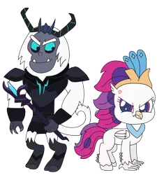 Size: 2448x2602 | Tagged: safe, artist:supahdonarudo, derpibooru import, queen novo, storm king, classical hippogriff, hippogriff, yeti, my little pony: pony life, my little pony: the movie, angry, chibi, cross-popping veins, cute, glare, novobetes, scowling, simple background, staff, staff of sacanas, stormabetes, style emulation, transparent background