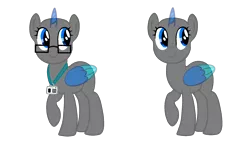 Size: 1920x1080 | Tagged: safe, artist:intfighter, derpibooru import, oc, unofficial characters only, alicorn, pony, alicorn oc, bald, base, duo, eyelashes, glasses, horn, name tag, raised hoof, simple background, smiling, transparent background, wings