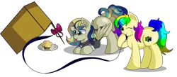 Size: 7000x3080 | Tagged: safe, artist:rainbowtashie, author:bigonionbean, derpibooru import, carrot top, derpy hooves, golden harvest, mayor mare, minuette, oc, oc:queen fresh care, oc:rainbow tashie, alicorn, earth pony, pony, adorable face, alicorn oc, alicorn princess, butt, cardboard box, clothes, commissioner:bigonionbean, cute, cutie mark, derp, extra thicc, female, flank, food, funny, fusion, fusion:queen fresh care, glasses, horn, mare, muffin, nintendo 64, plot, simple background, transparent background, trap (device), wings