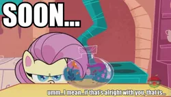Size: 960x547 | Tagged: safe, derpibooru import, screencap, fluttershy, pony, my little pony: pony life, spoiler:pony life s01e20, spoiler:pony life s01e34, caption, female, image macro, mare, soon, text, the 5 habits of highly effective ponies