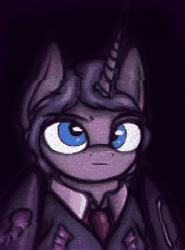 Size: 474x640 | Tagged: safe, artist:leo the pone, derpibooru import, oc, oc:tough iron, unofficial characters only, pony, unicorn, animated, armor, blue eyes, bust, clothes, glitch art, hearts of iron 4, male, portrait, solo, uniform