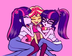 Size: 3100x2400 | Tagged: safe, artist:rileyav, derpibooru import, sci-twi, sunset shimmer, twilight sparkle, equestria girls, adorasexy, belly button, blushing, clothes, cute, eyes closed, female, kiss on the cheek, kissing, lesbian, lucky bastard, midriff, open mouth, polyamory, scitwishimmer, see-through, sexy, shimmerbetes, shipping, short shirt, sleeveless, smiling, sunset gets all the twilights, sunset twiangle, sunsetsparkle, trio, twiabetes, twolight