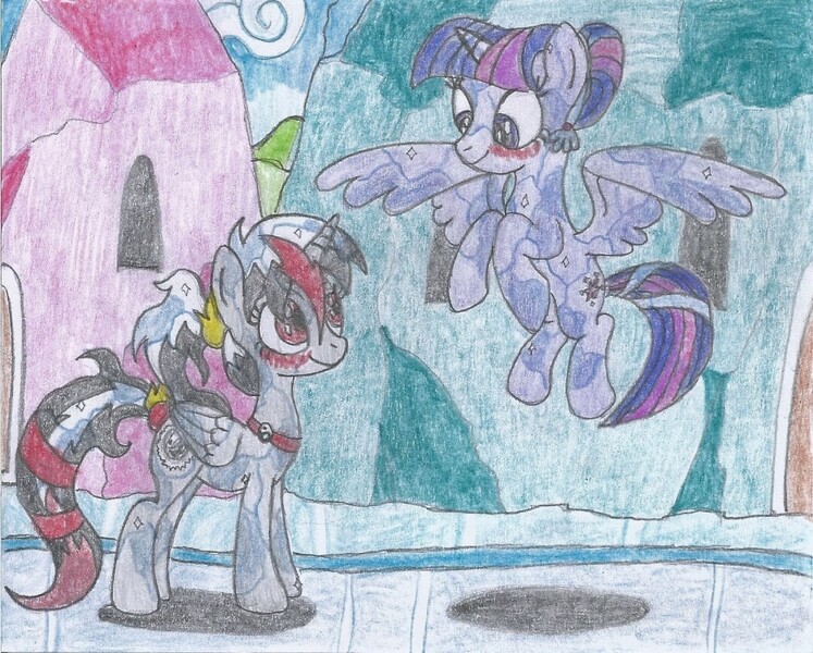 Size: 1080x867 | Tagged: safe, artist:nephilim rider, derpibooru import, twilight sparkle, oc, oc:heaven lost, alicorn, crystal pony, crystallized, traditional art, twilight sparkle (alicorn)