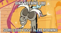 Size: 1440x791 | Tagged: suggestive, derpibooru import, edit, edited screencap, screencap, discord, discord's peak, my little pony: pony life, spoiler:pony life s01e10, spoiler:pony life s01e14, caption, image macro, implied vulva, meme, text, vulgar