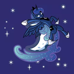 Size: 4500x4500 | Tagged: safe, artist:samoht-lion, derpibooru import, princess luna, alicorn, pony, blue background, crescent moon, female, mare, moon, simple background, solo, stars