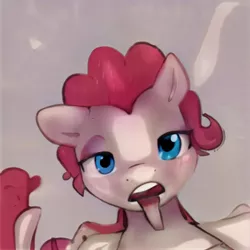 Size: 1024x1024 | Tagged: safe, artist:thisponydoesnotexist, derpibooru import, machine learning generated, earth pony, pony, bedroom eyes, faic, female, image, jpeg, licc, looking at you, mare, neural network, neural network abomination, not pinkie pie, tongue out
