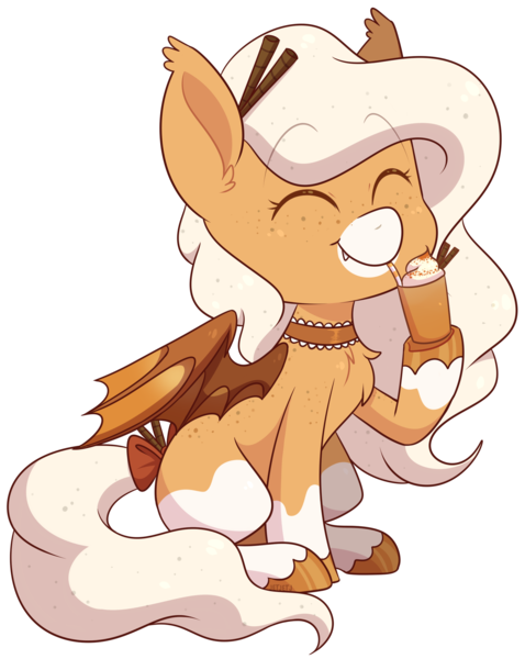 Size: 1944x2440 | Tagged: safe, artist:jetjetj, derpibooru import, part of a set, oc, oc:pumpkin spice, unofficial characters only, bat pony, pony, choker, commission, cute, eyes closed, female, mare, simple background, sitting, solo, transparent background, ych result