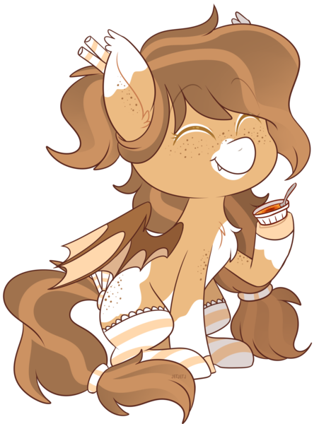 Size: 1876x2496 | Tagged: safe, artist:jetjetj, derpibooru import, part of a set, oc, oc:creme brulee, unofficial characters only, bat pony, pony, clothes, commission, cute, eyes closed, female, mare, simple background, smiling, socks, solo, striped socks, transparent background, ych result