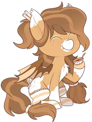 Size: 1876x2496 | Tagged: safe, artist:jetjetj, derpibooru import, part of a set, oc, oc:creme brulee, unofficial characters only, bat pony, pony, clothes, commission, cute, eyes closed, female, mare, simple background, smiling, socks, solo, striped socks, transparent background, ych result