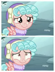 Size: 3106x4096 | Tagged: safe, derpibooru import, edit, screencap, cozy glow, pegasus, pony, frenemies (episode), all new, discovery family logo, female, filly, shrunken pupils, solo, text