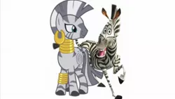 Size: 1280x720 | Tagged: safe, derpibooru import, zecora, zebra, crossover, crossover shipping, madagascar (movie), marty, shipping, simple background, the penguins of madagascar, zarty