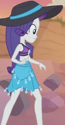 Size: 770x1469 | Tagged: safe, derpibooru import, screencap, rarity, aww... baby turtles, equestria girls, equestria girls series, beach, breasts, clothes, cropped, female, geode of shielding, hat, magical geodes, sarong, sleeveless, solo, sun hat, swimsuit