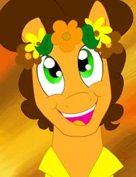Size: 1536x2000 | Tagged: safe, artist:hufflepuffrave, derpibooru import, cheese sandwich, earth pony, pony, bust, cute, floral head wreath, flower, male, smiling, solo