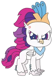 Size: 1281x1862 | Tagged: safe, alternate version, artist:supahdonarudo, derpibooru import, edit, queen novo, classical hippogriff, hippogriff, my little pony: pony life, my little pony: the movie, angry, chibi, cross-popping veins, cute, novobetes, scowl, simple background, style emulation, transparent background
