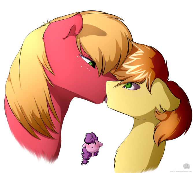 Size: 2000x1796 | Tagged: safe, artist:11-shadow, derpibooru import, big macintosh, feather bangs, sugar belle, earth pony, pony, feathermac, female, floppy ears, gay, gay in front of girls, kissing, male, sad, shipping, shipping denied, simple background, transparent background