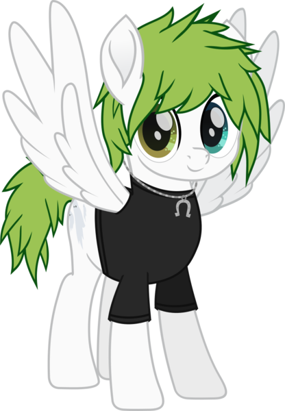 Size: 848x1224 | Tagged: safe, artist:lightningbolt, derpibooru import, ponified, pegasus, pony, .svg available, awsten knight, clothes, dyed mane, dyed tail, heterochromia, jewelry, looking at you, male, messy mane, movie accurate, necklace, shirt, short tail, simple background, smiling, solo, spread wings, stallion, standing, svg, t-shirt, transparent background, vector, waterparks, wings