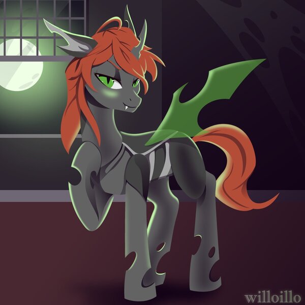 Size: 1080x1080 | Tagged: artist:willoillo, changeling, changeling oc, derpibooru import, green changeling, male, moon, oc, oc:wildcard mask, safe, simple background, solo, vector