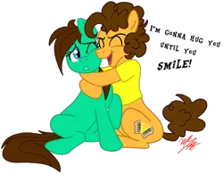 Size: 678x528 | Tagged: safe, artist:hufflepuffrave, derpibooru import, cheese sandwich, oc, oc:pencil sketch, earth pony, pony, canon x oc, eyes closed, female, hug, male, one eye closed, simple background, straight, transparent background