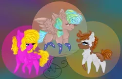 Size: 727x467 | Tagged: safe, artist:nel_liddell, derpibooru import, oc, unofficial characters only, earth pony, pegasus, pony, abstract background, clothes, earth pony oc, looking back, pegasus oc, pointy hooves, raised hoof, signature, socks, wings