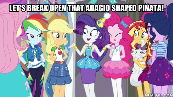 Size: 600x337 | Tagged: safe, derpibooru import, edit, edited screencap, screencap, applejack, fluttershy, opalescence, pinkie pie, rainbow dash, rarity, sci-twi, spike, spike the regular dog, sunset shimmer, twilight sparkle, dog, equestria girls, equestria girls series, fomo, spoiler:eqg series (season 2), caption, female, geode of empathy, geode of shielding, geode of sugar bombs, geode of super speed, geode of super strength, geode of telekinesis, humane five, humane seven, humane six, image macro, magical geodes, memeful.com, rarity peplum dress, rarity's bedroom, text
