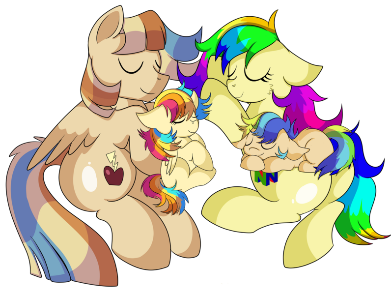 Size: 1280x965 | Tagged: safe, artist:rainbowtashie, author:bigonionbean, derpibooru import, oc, oc:azure spice, oc:cinnamon spectrum, oc:rainbow tashie, oc:spicy cider, earth pony, pegasus, pony, adorable face, children, colt, commissioner:bigonionbean, cute, cutie mark, eyes closed, family, father and child, father and daughter, father and son, female, filly, foal, fusion, fusion:spicy cider, husband and wife, male, mare, mother and child, mother and daughter, mother and son, oc x oc, offspring, palindrome get, peaceful, shipping, simple background, sleeping, stallion, straight, transparent background