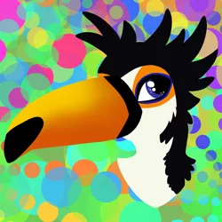 Size: 2300x2300 | Tagged: safe, artist:hellishnya, derpibooru import, oc, oc:tristão, unofficial characters only, bird, gryphon, toco toucan, toucan, abstract background, beak, bust, commission, fluffy, head fluff, lineless, male, solo, toucan griffon, ych result