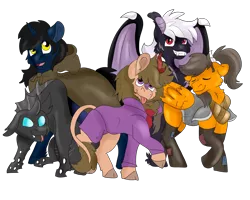 Size: 2500x2000 | Tagged: safe, artist:euspuche, derpibooru import, oc, unofficial characters only, bat pony, changeling, kirin, pegasus, unicorn, commission, group, simple background, transparent background