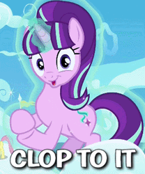 Size: 300x360 | Tagged: suggestive, derpibooru import, edit, edited screencap, editor:tngjstn, screencap, starlight glimmer, pony, unicorn, the cutie re-mark, animated, caption, clapping, clopper, clopping, clopping meme, cropped, cutie mark, exploitable meme, female, gif, glowing horn, horn, jerk off instructions, levitation, looking at you, loop, magic, mare, meme, self-levitation, solo, solo focus, starlight says bravo, telekinesis