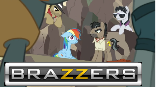 Size: 501x280 | Tagged: suggestive, derpibooru import, edit, edited screencap, screencap, doctor caballeron, rainbow dash, pony, daring done?, brazzers, female, male, mare, stallion