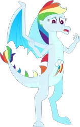 Size: 2000x3189 | Tagged: safe, artist:dupontsimon, derpibooru import, rainbow dash, dragon, fanfic:magic show of friendship, equestria girls, dragonified, fanfic art, open mouth, rainbow dragon, simple background, solo, species swap, transformation, transparent background, vector