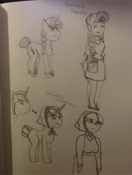 Size: 3024x4032 | Tagged: safe, artist:mintymelody, derpibooru import, oc, oc:babushka snezhinka, oc:harmony harvest, human, unicorn, humanized, traditional art