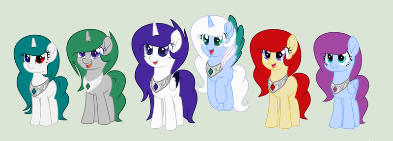 Size: 4079x1469 | Tagged: safe, artist:lominicinfinity, derpibooru import, oc, oc:daydream, oc:firefly, oc:frostdrop, oc:infinitia, oc:kani sparks, oc:winter flakes, alicorn, pegasus, pony, unicorn, movie accurate, simple background