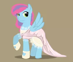 Size: 900x766 | Tagged: safe, alternate version, artist:askmerriweatherauthor, derpibooru import, oc, oc:tootie frootie, pegasus, pony, clothes, dress, solo