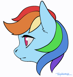 Size: 1413x1496 | Tagged: safe, artist:taytinabelle, derpibooru import, edit, rainbow dash, pegasus, pony, animated, blinking, bust, ear fluff, ear twitch, experiment, female, floppy ears, frame by frame, looking at you, mare, sidelong glance, simple background, smiling, solo, white background, wind, windswept mane
