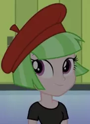 Size: 523x720 | Tagged: safe, derpibooru import, screencap, drama letter, watermelody, equestria girls, beret, cropped, cute, female, hat, looking at you, solo