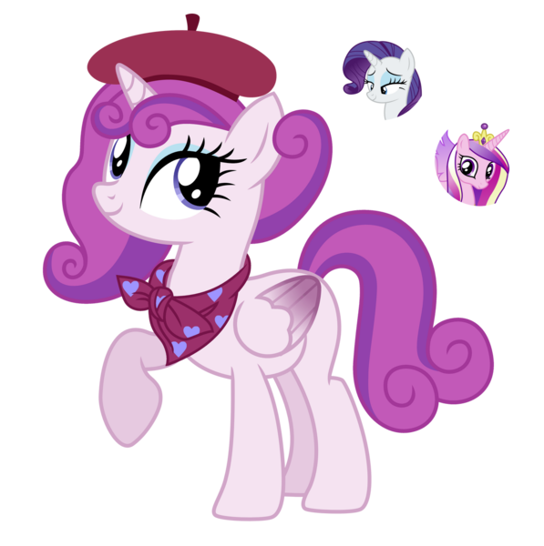 Size: 1280x1287 | Tagged: safe, artist:tenderrain46, derpibooru import, princess cadance, rarity, oc, alicorn, pony, beret, hat, magical lesbian spawn, offspring, parent:princess cadance, parent:rarity, parents:raridance, simple background, transparent background