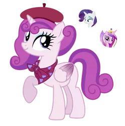 Size: 1280x1287 | Tagged: safe, artist:tenderrain46, derpibooru import, princess cadance, rarity, oc, alicorn, pony, beret, hat, magical lesbian spawn, offspring, parent:princess cadance, parent:rarity, parents:raridance, simple background, transparent background