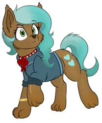 Size: 989x1186 | Tagged: safe, artist:rokosmith26, derpibooru import, oc, oc:starya knight, unofficial characters only, deer, dog, hybrid, bow, bracelet, butt fluff, cheek fluff, clothes, collar, colored, cutie mark, ear fluff, eyeshadow, female, green eyes, heart, jewelry, long hair, long mane, makeup, paws, simple background, solo, transparent background