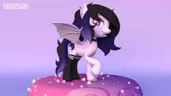 Size: 1600x900 | Tagged: safe, artist:regendary, derpibooru import, oc, oc:midnight streak, bat pony, pony, 3d, clothes, female, mare, socks, solo