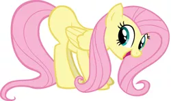 Size: 1161x689 | Tagged: safe, derpibooru import, fluttershy, pegasus, pony, face down ass up, female, fun, fun pose, happy, mare, missing cutie mark, smiling, solo, twilight eyes