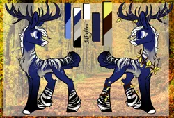 Size: 1472x1000 | Tagged: safe, artist:intfighter, derpibooru import, oc, unofficial characters only, deer, deer pony, original species, pony, antlers, chest fluff, duo, reference sheet, smiling