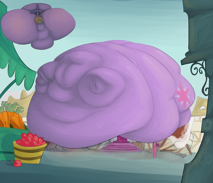 Size: 2500x2149 | Tagged: questionable, artist:lupin quill, derpibooru import, twilight sparkle, twilight sparkle (alicorn), alicorn, pony, my little pony: pony life, pie vs. pie, spoiler:pony life s01e23, spoiler:pony life s01e39, apple, bedroom eyes, belly, belly bed, big belly, blob, blobface, blushing, butt, candy, carrot, chubby cheeks, double chin, fat, fat fetish, feedee, female, fetish, flabby chest, food, high res, huge belly, huge butt, immobile, impossibly large belly, impossibly large butt, impossibly large everything, impossibly obese, large butt, mechanical blindness, messy eating, morbidly obese, multichin, obese, open mouth, ponyville, property damage, rolls of fat, rubble, scene interpretation, slob, solo, solo female, stuffed, stuffing, sugarcube corner, sweat, sweatdrop, twilard sparkle, underhoof